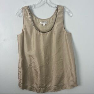 Coldwater Creek 100% Silk Tan Sleeveless Top with Decorative Trim